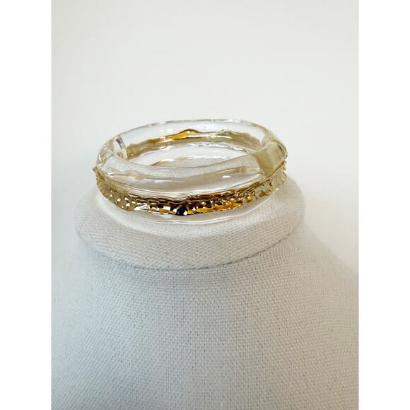 Alexis Bittar Clear Lucite Gold Cuff Bangle Magnetic Bracelet - Picture 4 of 13
